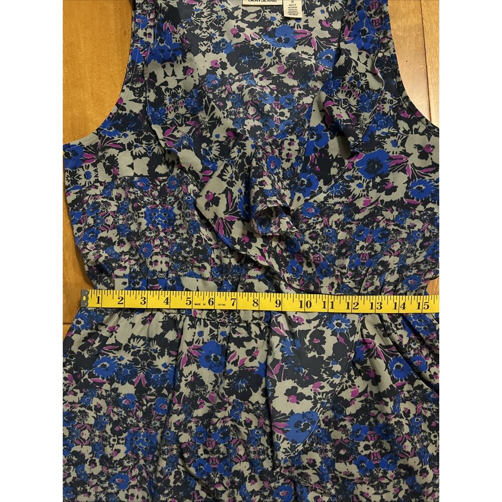 DKNY Jeans Floral Fit & Flare Mini Dress Size M Blue Ruffle Pockets Cottage Work - Picture 5 of 10